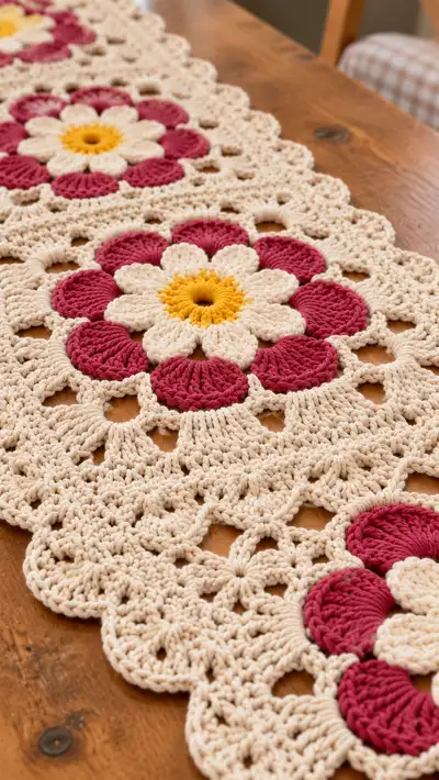 Vintage Daisy Square Table Runner Pattern step 2 - assembly progress