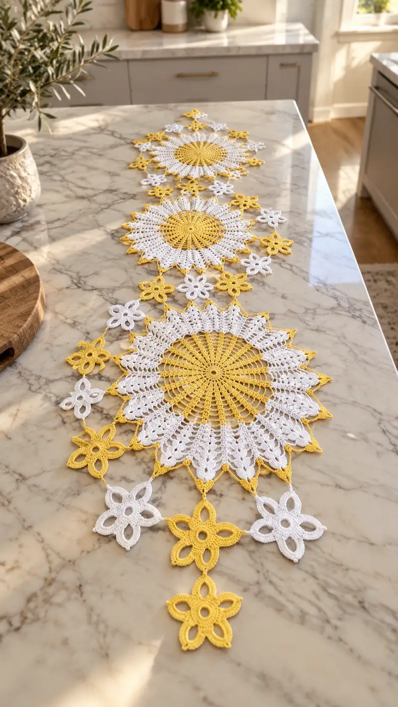 Sunburst Lace Table Runner Pattern crochet pattern - detailed view of completed project