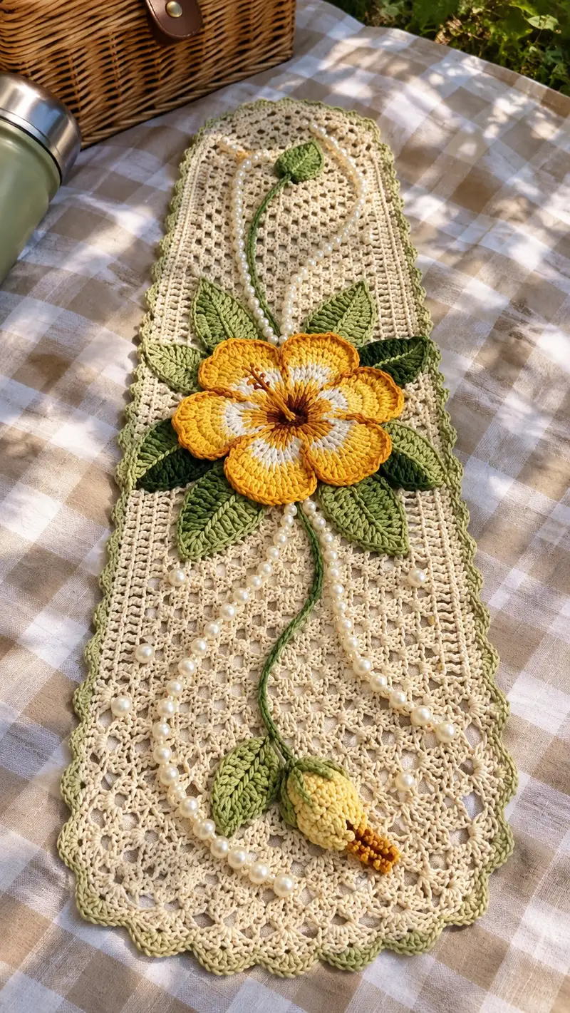 Vintage Floral Table Runner Pattern crochet pattern - detailed view of completed project