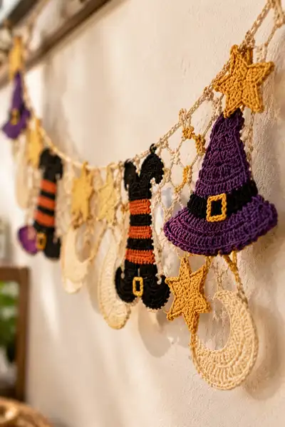 Witch Legs and Crescent Moon Halloween Table Runner Pattern step 2 - assembly progress