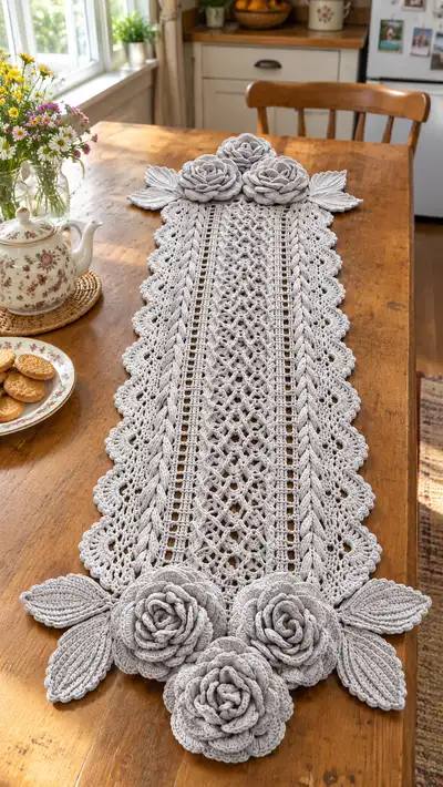 Lace Rose Table Runner Pattern step 1 - construction progress