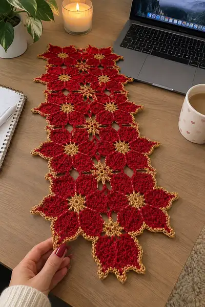 Poinsettia Table Runner Pattern step 1 - construction progress