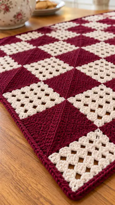 Checkerboard Granny Table Runner Pattern step 2 - assembly progress