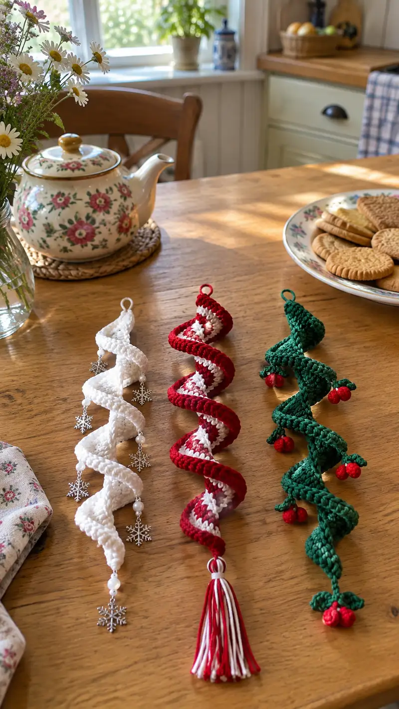 Spiral Holiday Ornament Pattern crochet pattern - detailed view of completed project
