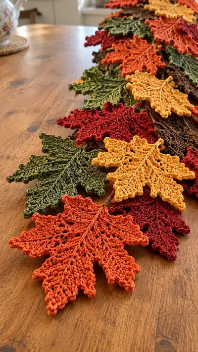 Autumn Maple Leaf Garland Pattern step 2 - assembly progress