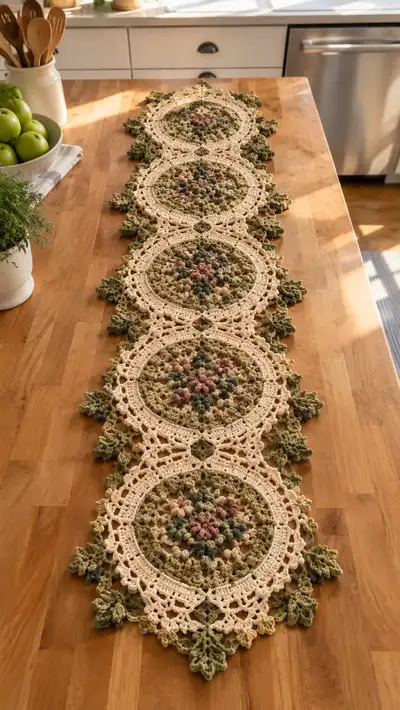Cream And Sage Floral Motif Table Runner Pattern step 1 - construction progress