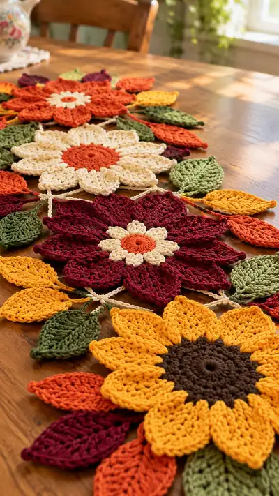 Autumn Flower Table Runner Pattern step 2 - assembly progress