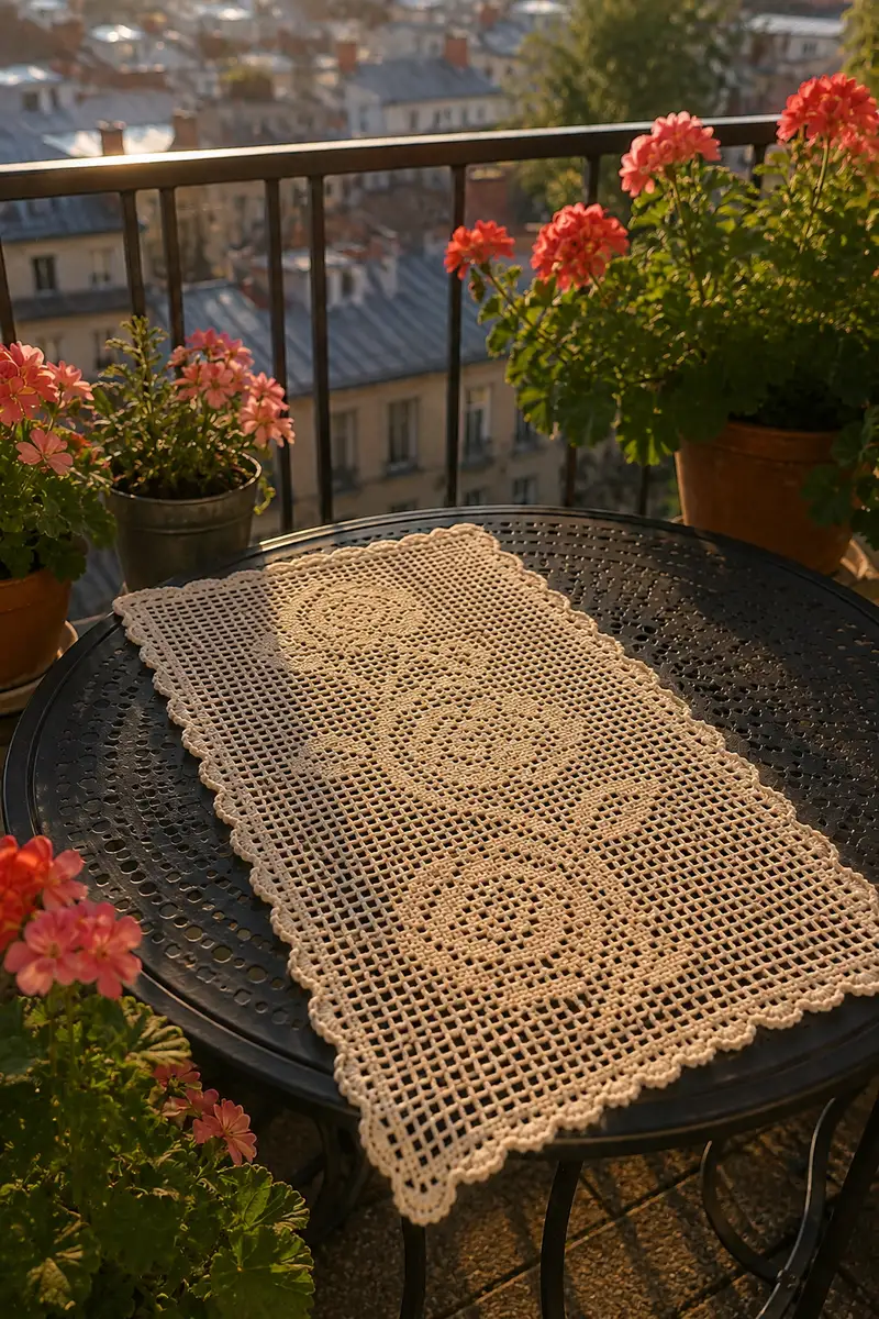 Vintage Rose Filet Crochet Table Runner Pattern crochet pattern - detailed view of completed project