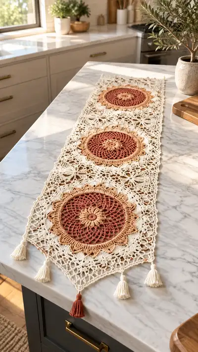 Boho Sunburst Table Runner Pattern step 1 - construction progress