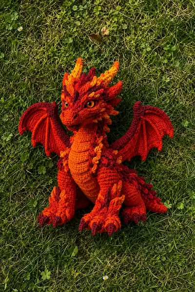 Flameheart Dragon Amigurumi Pattern step 1 - construction progress