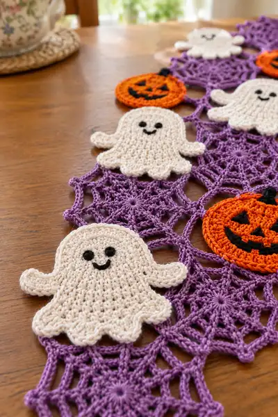 Dancing Ghosts and Pumpkins Halloween Table Runner Pattern step 2 - assembly progress