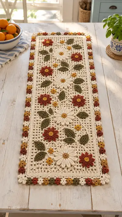 Floral Filet Table Runner Pattern step 1 - construction progress