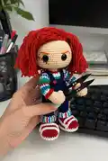 Scary Chucky Doll Amigurumi Pattern step 1 - construction progress