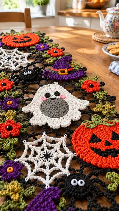 Spooky Halloween Table Runner Pattern step 2 - assembly progress
