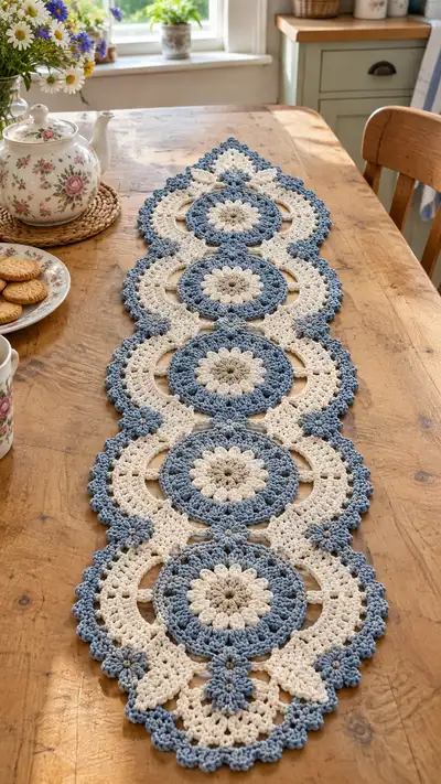 Vintage Lace Circle Runner Pattern step 1 - construction progress