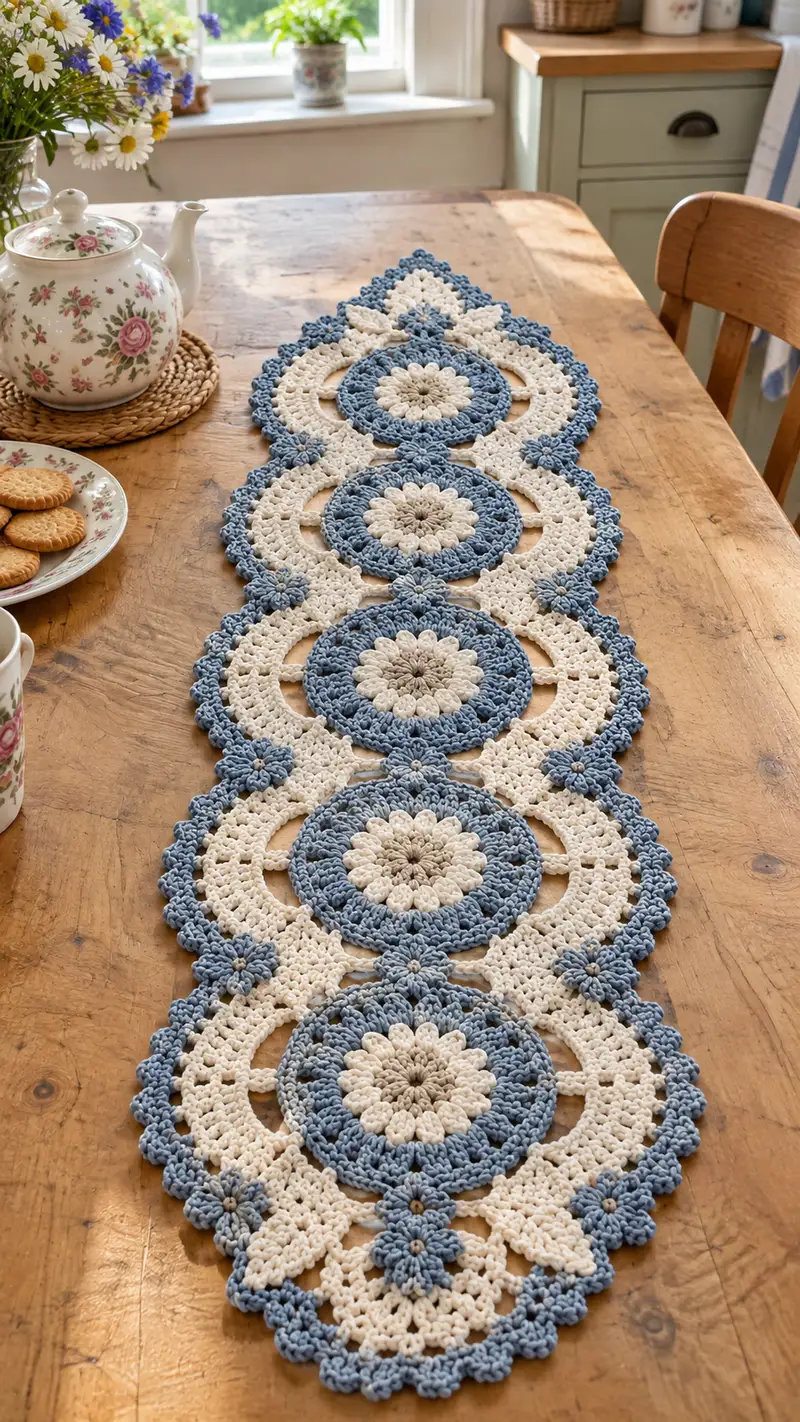 Vintage Lace Circle Runner Pattern crochet pattern - detailed view of completed project