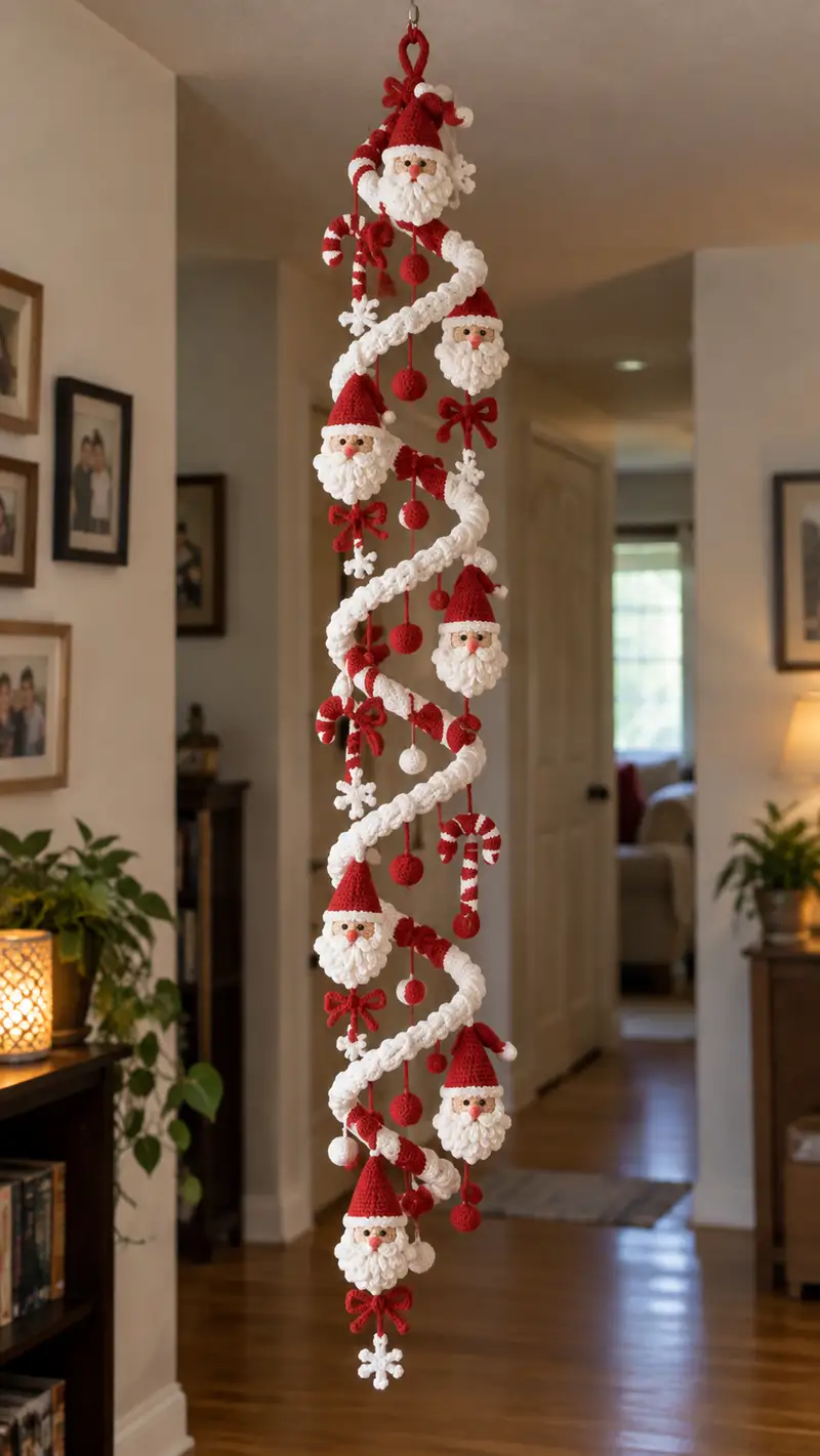 Spiral Santa Garland Amigurumi Pattern crochet pattern - detailed view of completed project