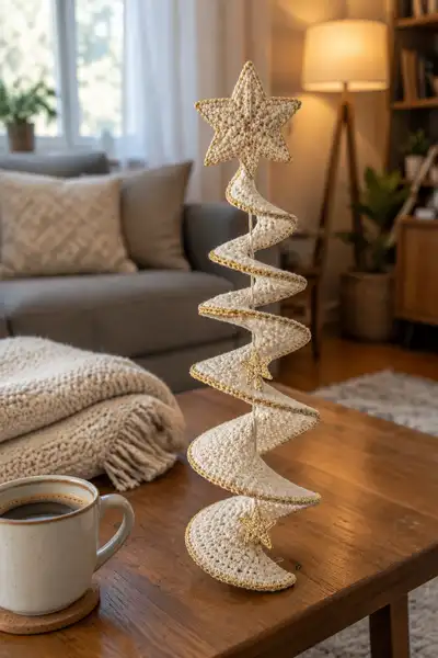 Star White Spiral Christmas Garland Pattern step 1 - construction progress