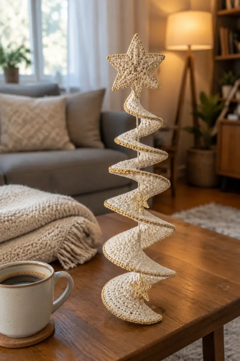 Star White Spiral Christmas Garland Pattern crochet pattern - detailed view of completed project