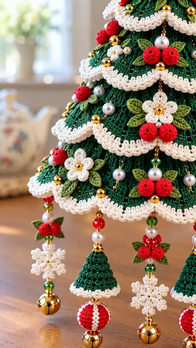 Festive Beaded Christmas Tree Ornament Pattern step 2 - assembly progress