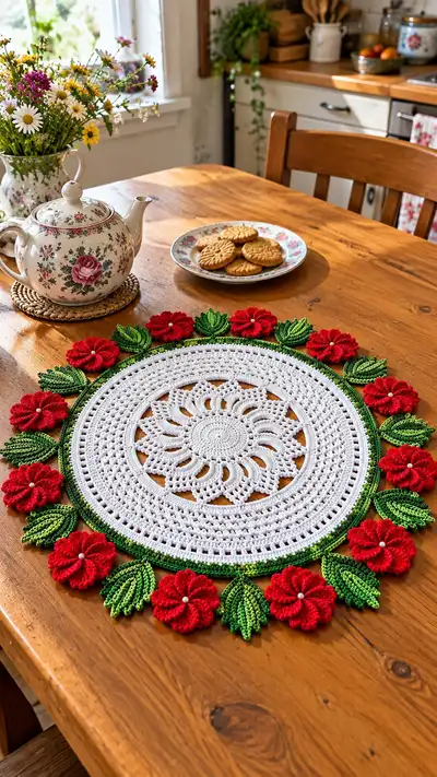 Floral Mandala Table Doily Pattern step 1 - construction progress