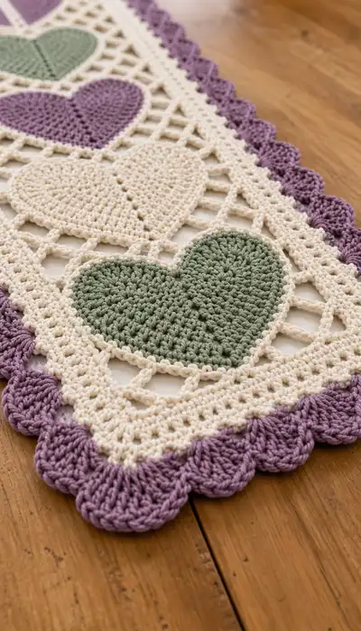 Heart Lattice Table Runner Pattern step 2 - assembly progress