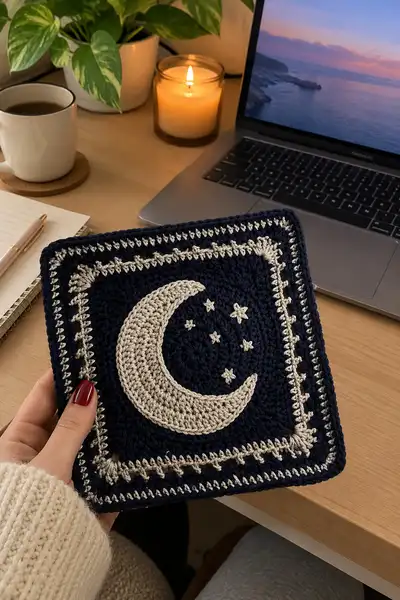 Deep Navy Blue and Silver Celestial Bedspread Pattern step 1 - construction progress