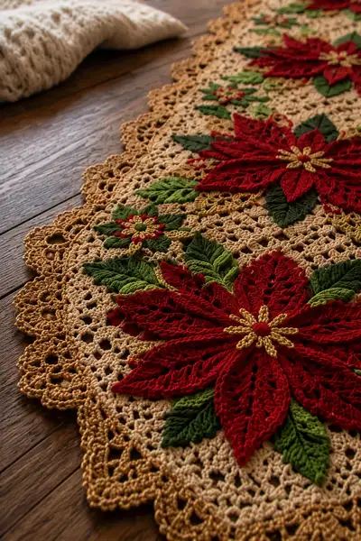 Elegant Gold Poinsettia Christmas Table Runner Pattern step 2 - assembly progress