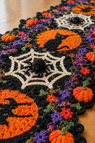 Spooky Harvest Table Runner Pattern step 2 - assembly progress