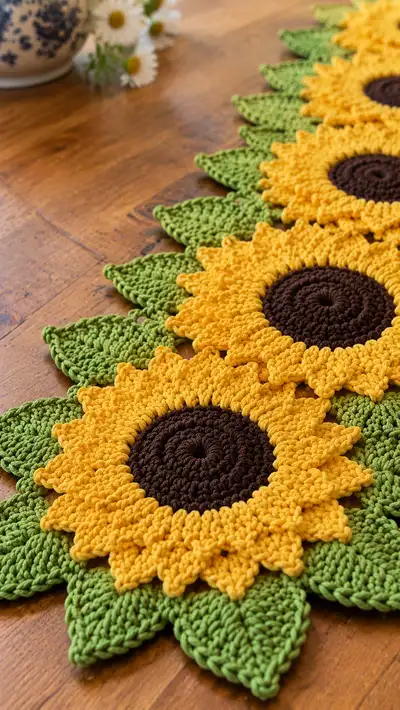 Sunflower Table Runner Pattern step 2 - assembly progress
