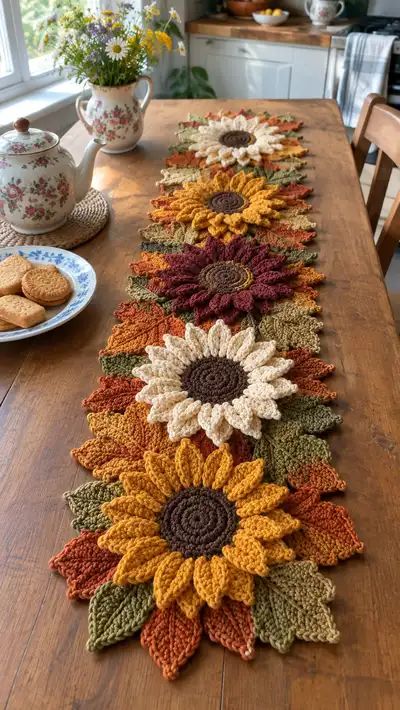 Sunflower Table Runner Motif Pattern step 1 - construction progress