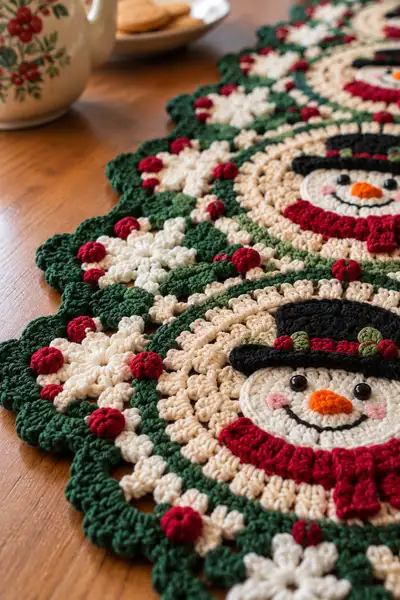 Festive Snowman Table Runner Pattern step 2 - assembly progress