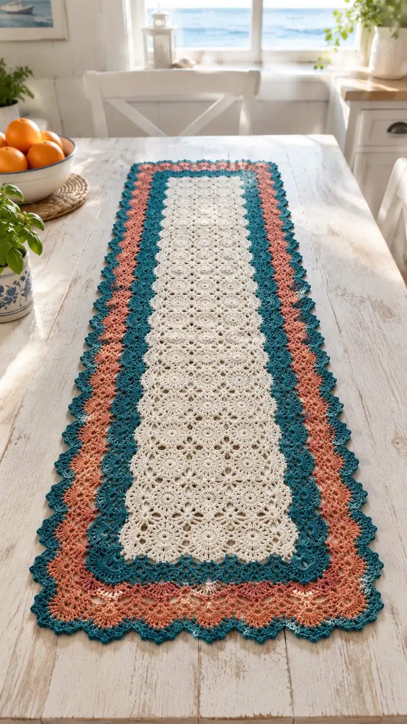 Lacy Medallion Table Runner Pattern crochet pattern - detailed view of completed project