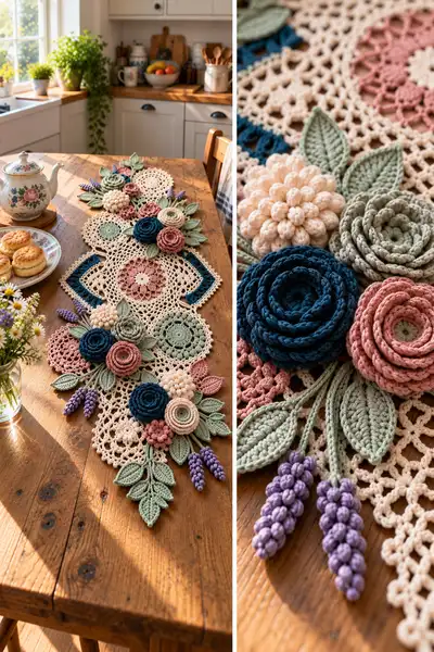 Vintage Floral Crochet Table Runner Pattern step 2 - assembly progress