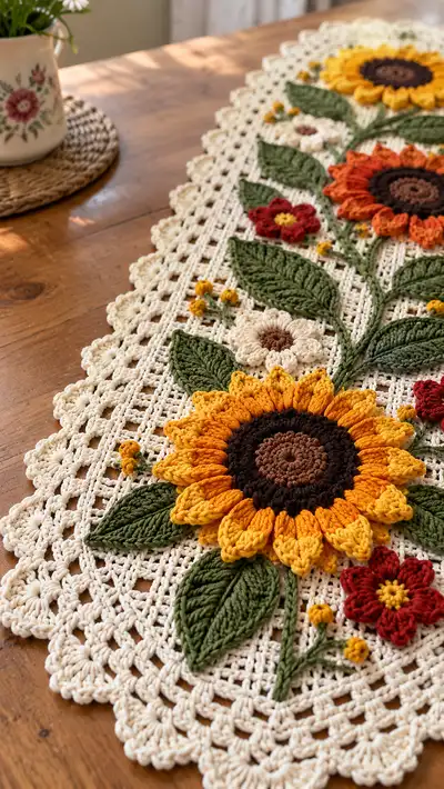 Sunflower Meadow Table Runner Pattern step 2 - assembly progress