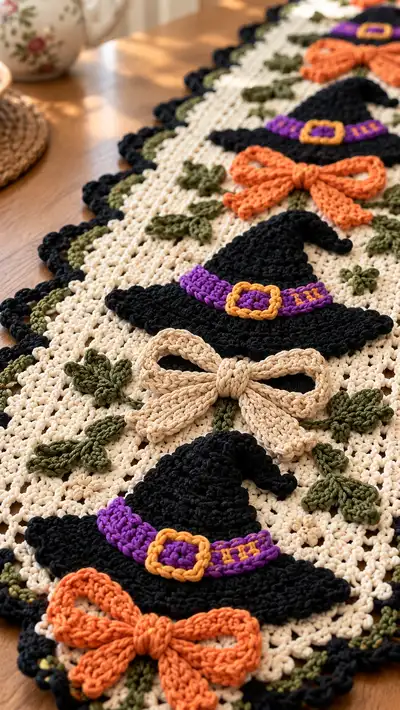 Witch Hat Table Runner Pattern step 2 - assembly progress