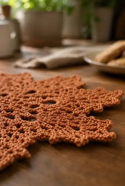 Autumn Leaf Lace Placemat Pattern step 2 - assembly progress