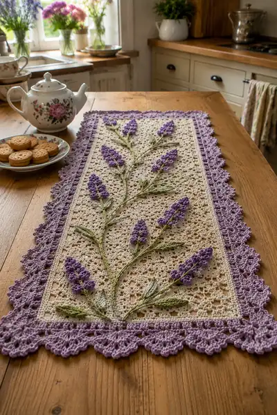 Lavender Sprig and Vine Lace Table Runner Pattern step 1 - construction progress