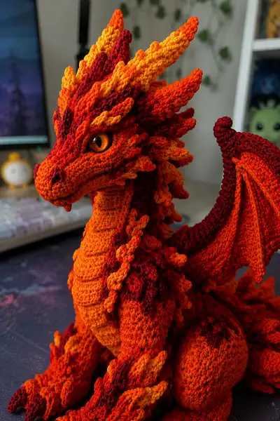 Fiery Dragon Amigurumi Pattern step 2 - assembly progress