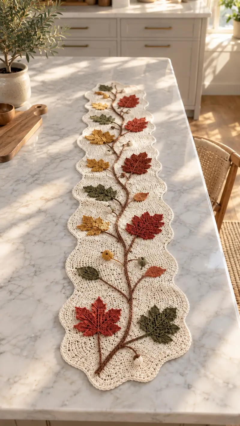 Autumn Leaves Table Runner Pattern crochet pattern - detailed view of completed project