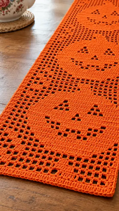Pumpkin Filet Table Runner Pattern step 2 - assembly progress