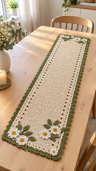 Daisy Meadow Table Runner Pattern step 1 - construction progress
