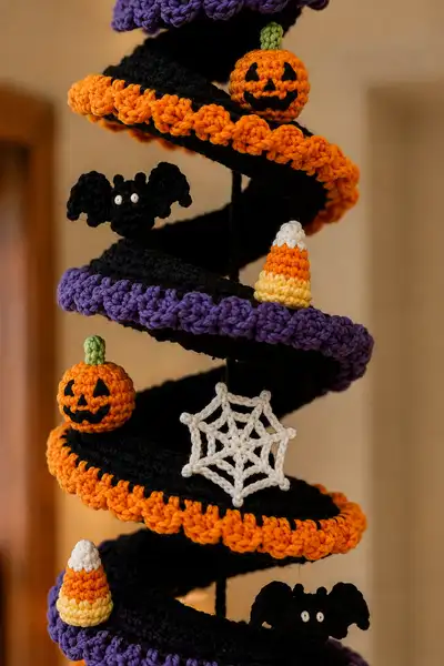 Cute Halloween Spiral Garland Pattern step 2 - assembly progress