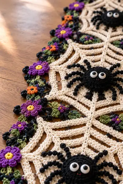 Spooky Spider Web Table Runner Pattern step 2 - assembly progress
