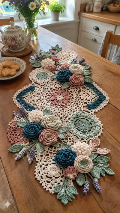 Vintage Floral Lace Table Runner Pattern step 1 - construction progress