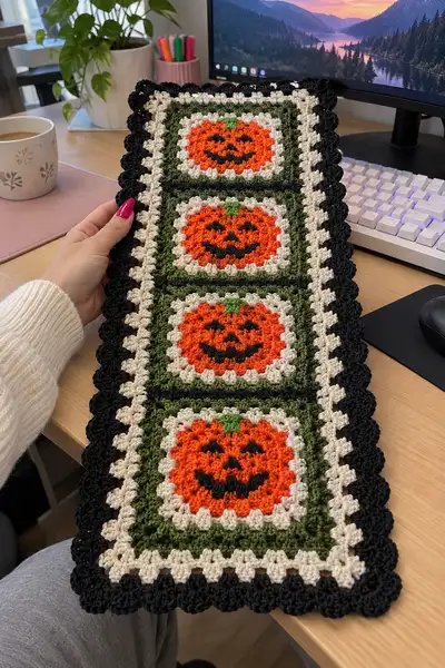 Pumpkin Granny Square Table Runner Pattern step 1 - construction progress