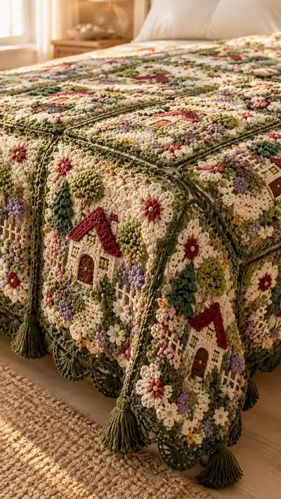 Coastal Cottage Granny Square Bedspread Pattern step 2 - assembly progress