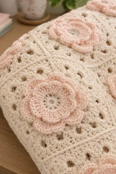 Floral Granny Square Bedspread Pattern step 3 - details and accessories