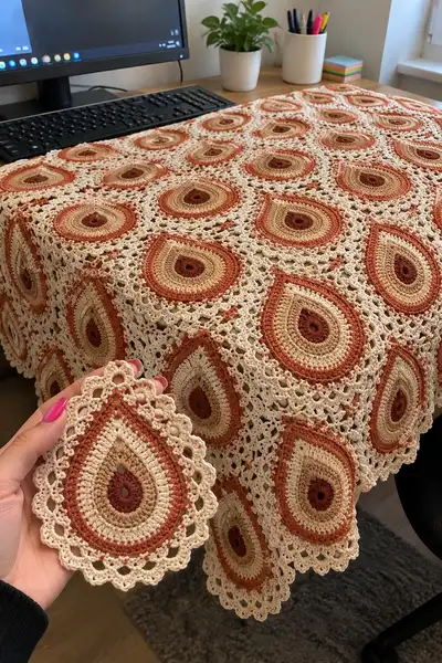 Terracota Teardrop Bedspread Pattern step 2 - assembly progress
