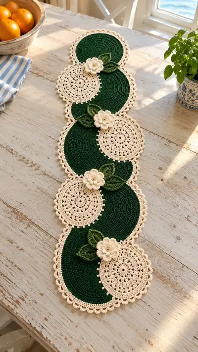Elegant Floral Crochet Table Runner Pattern step 1 - construction progress
